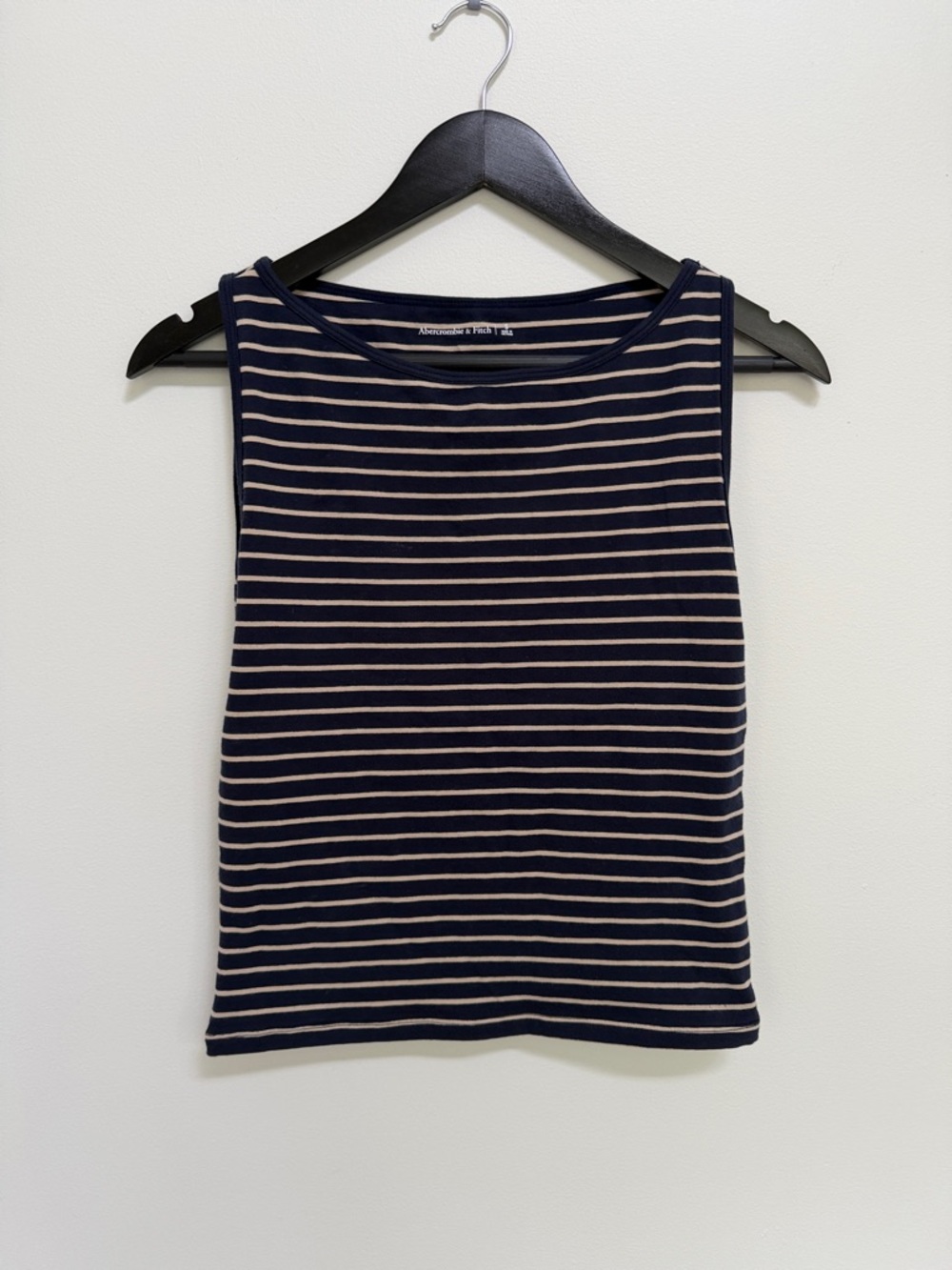 Abercrombie & Fitch Navy and Cream Striped Tank Top